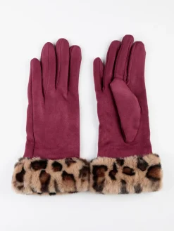 Solada Guanti da donna scamosciati con bordo animalier in pelliccia sintetica