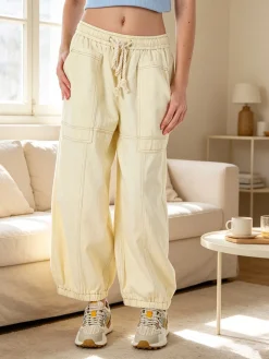 Solada Jeans balloon da donna con coulisse in vita - panna