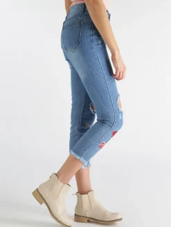 Solada Jeans boyfriend strappati con ricami fiorati
