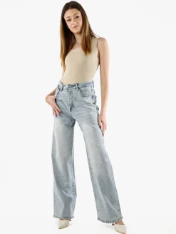 Solada Jeans donna a gamba larga con strass - jeans