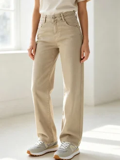Solada Jeans donna a vita alta con gamba larga - khaki