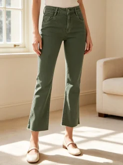 Solada Jeans donna cropped con finale taglio laser - pistacchio