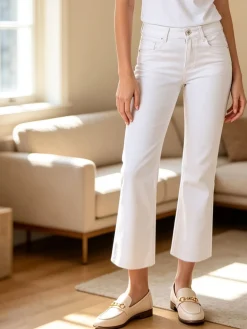 Solada Jeans donna cropped con finale taglio laser - bianco