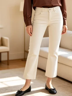 Solada Jeans donna cropped con finale taglio laser - beige