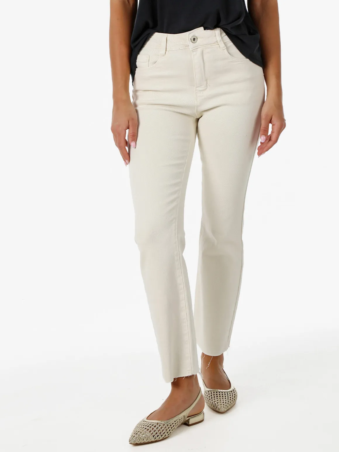 Solada Jeans donna cropped con finale taglio laser - beige