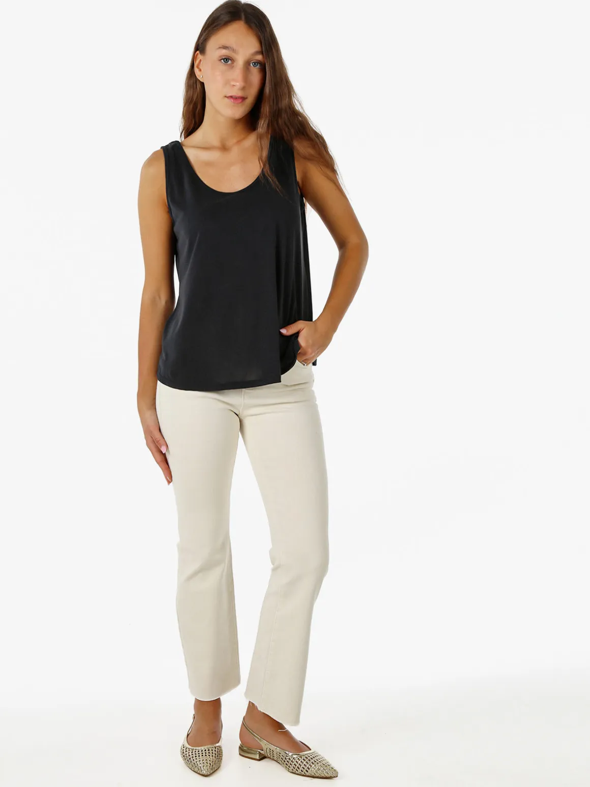 Solada Jeans donna cropped con finale taglio laser - beige