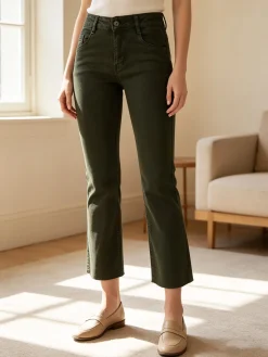 Solada Jeans donna cropped con finale taglio laser - militare
