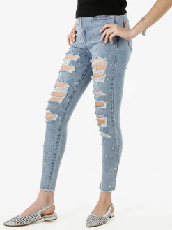 Solada Jeans donna skinny con borchie e strappi - jeans
