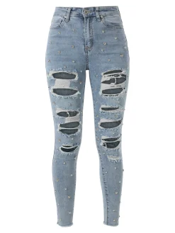 Solada Jeans donna skinny con borchie e strappi - jeans