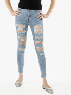 Solada Jeans donna skinny con borchie e strappi - jeans