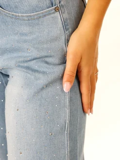 Solada Jeans donna wide leg con micro borchie - jeans
