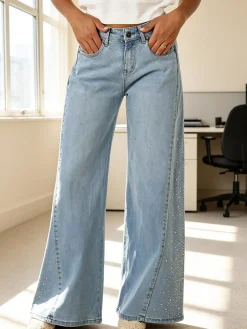 Solada Jeans donna wide leg con strass - jeans