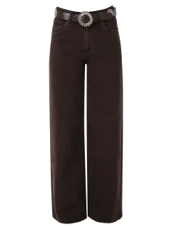 Solada Jeans donna wide leg con cintura - marrone