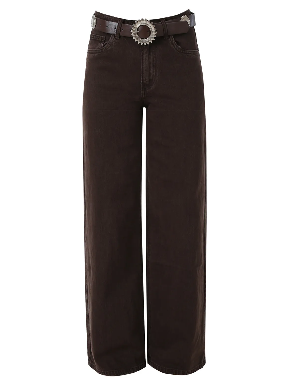 Solada Jeans donna wide leg con cintura - marrone