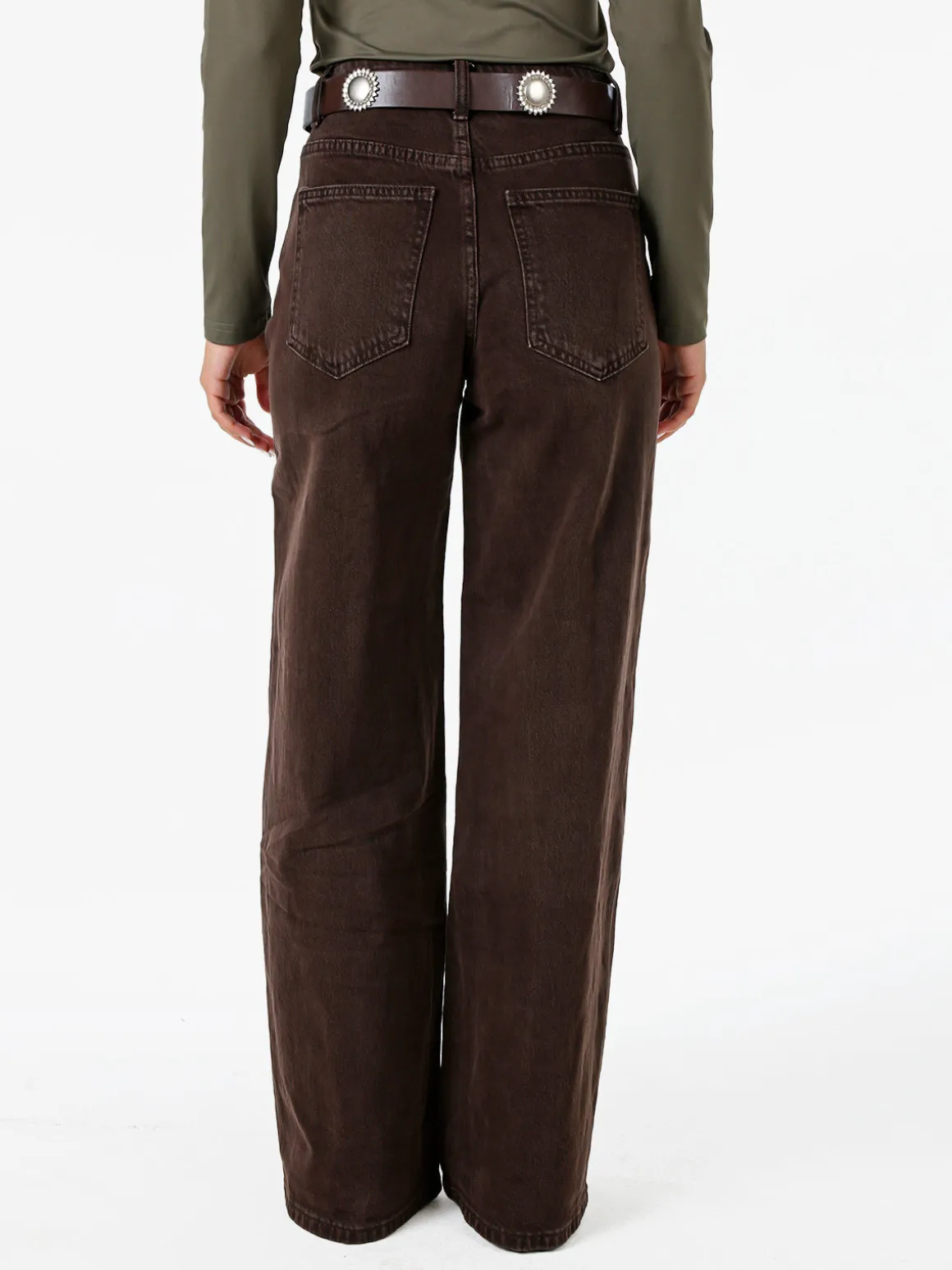 Solada Jeans donna wide leg con cintura - marrone