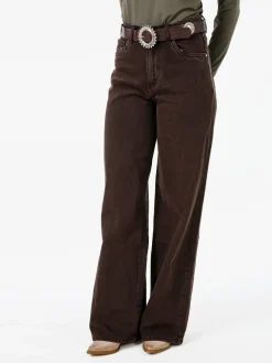 Solada Jeans donna wide leg con cintura - marrone