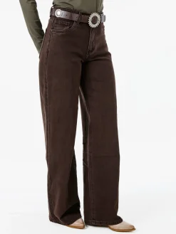 Solada Jeans donna wide leg con cintura - marrone