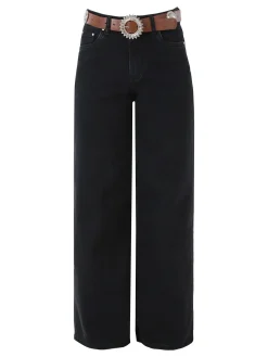 Solada Jeans donna wide leg con cintura - nero