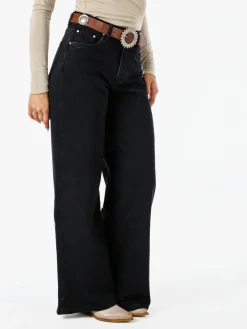 Solada Jeans donna wide leg con cintura - nero
