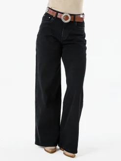 Solada Jeans donna wide leg con cintura - nero