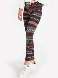 Solada Leggings donna a fantasia in cotone felpato
