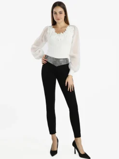 Solada Leggings eleganti donna con borchie luccicanti