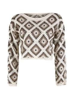 Solada Maglia cropped donna in pizzo macramè