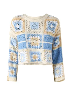 Solada Maglia da donna colorata in macramè - azzurro