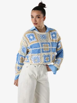 Solada Maglia da donna colorata in macramè - azzurro