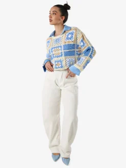 Solada Maglia da donna colorata in macramè - azzurro