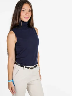 Solada Maglia dolcevita donna smanicata - blu scuro