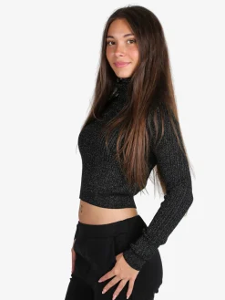 Solada Maglia dolcevita donna a trecce con lurex - nero