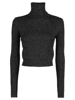 Solada Maglia dolcevita donna a trecce con lurex - nero