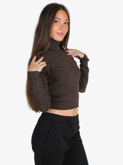 Solada Maglia dolcevita donna a trecce con lurex - moro