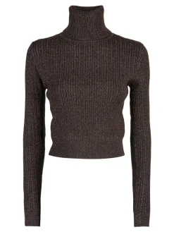 Solada Maglia dolcevita donna a trecce con lurex - moro