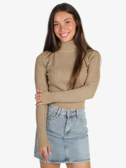 Solada Maglia dolcevita donna a trecce con lurex - marrone