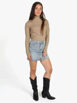 Solada Maglia dolcevita donna a trecce con lurex - marrone