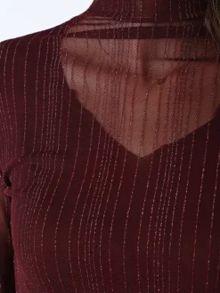 Solada Maglia donna accollata con maniche lunghe velate e dettagli lurex - bordeaux