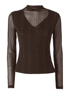 Solada Maglia donna accollata con maniche lunghe velate e dettagli lurex - moro