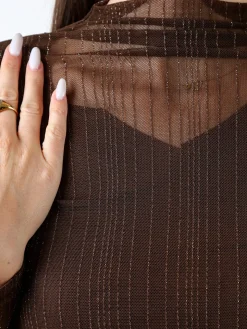 Solada Maglia donna accollata con maniche lunghe velate e dettagli lurex - moro