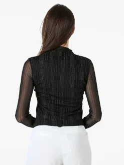 Solada Maglia donna accollata con maniche lunghe velate e dettagli lurex - nero