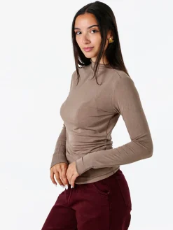 Solada Maglia donna accollata a maniche lunghe - marrone