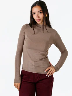 Solada Maglia donna accollata a maniche lunghe - marrone