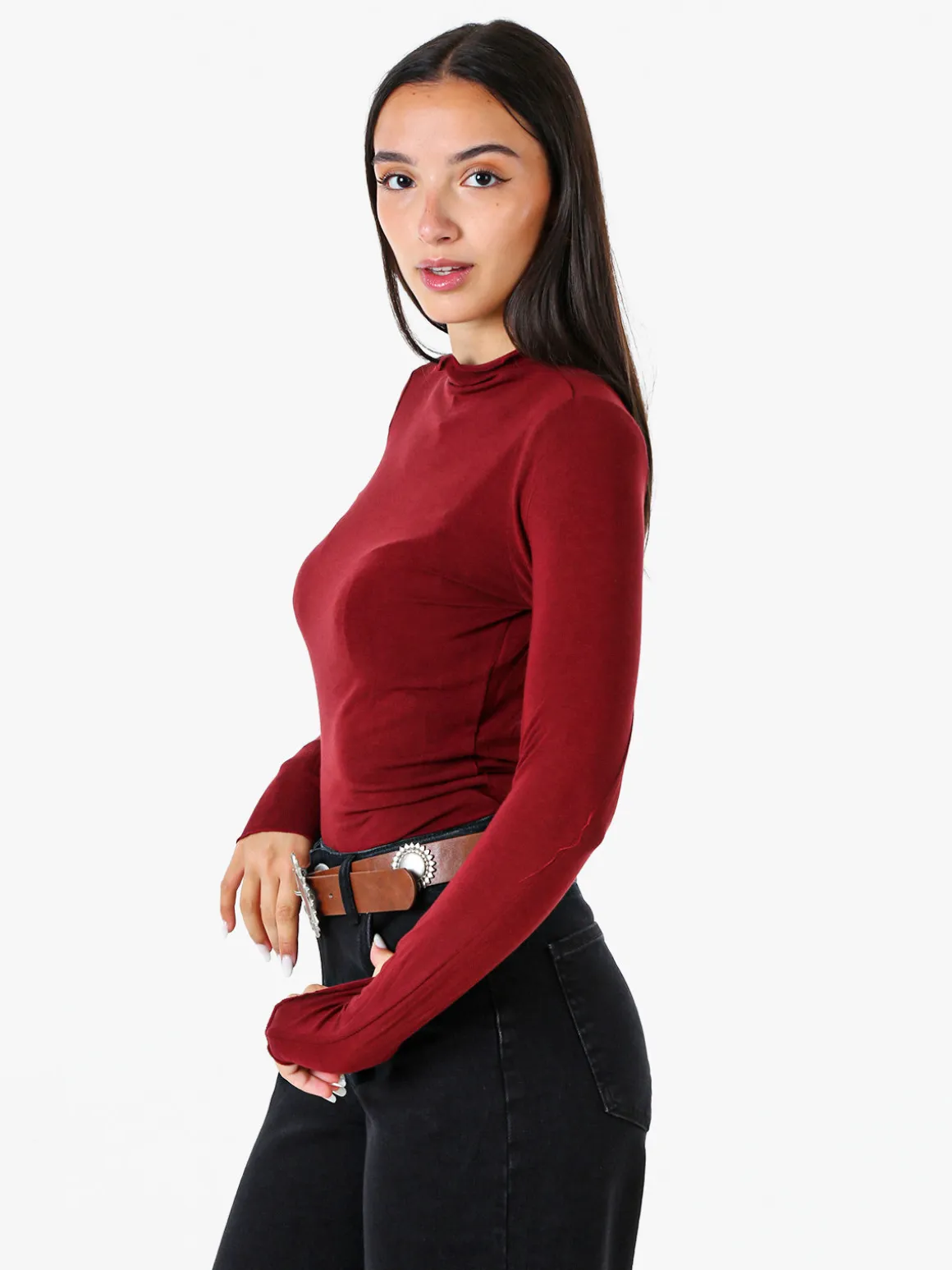 Solada Maglia donna accollata a maniche lunghe - bordeaux