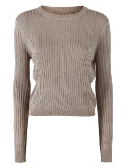 Solada Maglia donna a coste con lurex - khaki