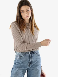 Solada Maglia donna a coste con lurex - khaki