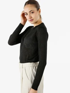 Solada Maglia donna a coste con lurex - nero