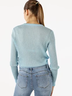 Solada Maglia donna a coste con lurex - azzurro