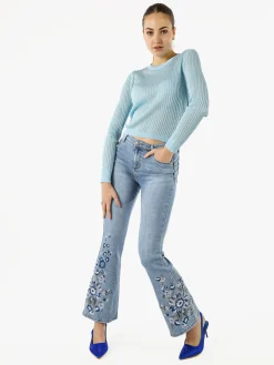 Solada Maglia donna a coste con lurex - azzurro