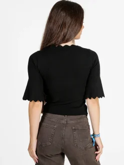 Solada Maglia donna a costine con maniche a campana - nero